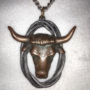 Western Bull Head Pendant Necklace Rustic Rope Style Chain Jewelry